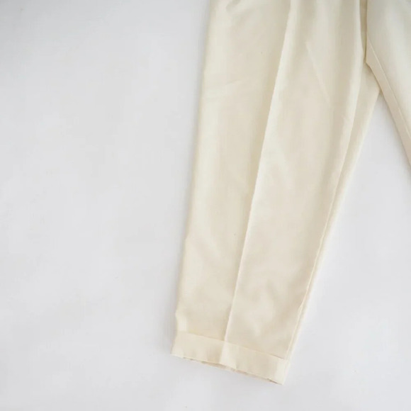 Vintage 90s Liz Sport Yellow Beige Pleated Cuffed Crop Ankle Pants Size 8 Petite - Picture 7 of 12